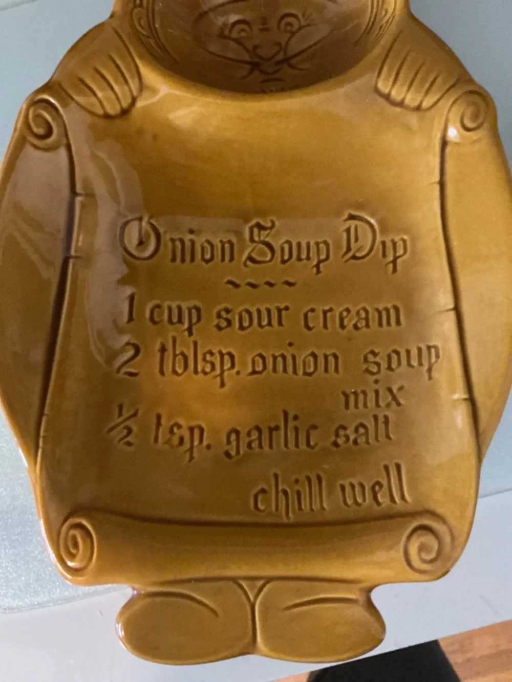 Vintage California Pottery Chef Onion Soup Dip Recipe Serving Tray